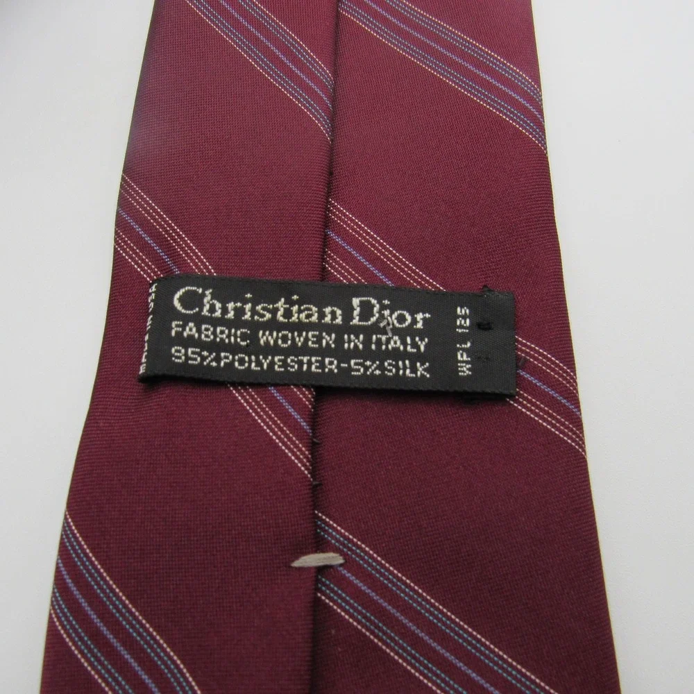 Christian Dior Necktie Men's Burgundy Excellent Striped Silk Blend Italy